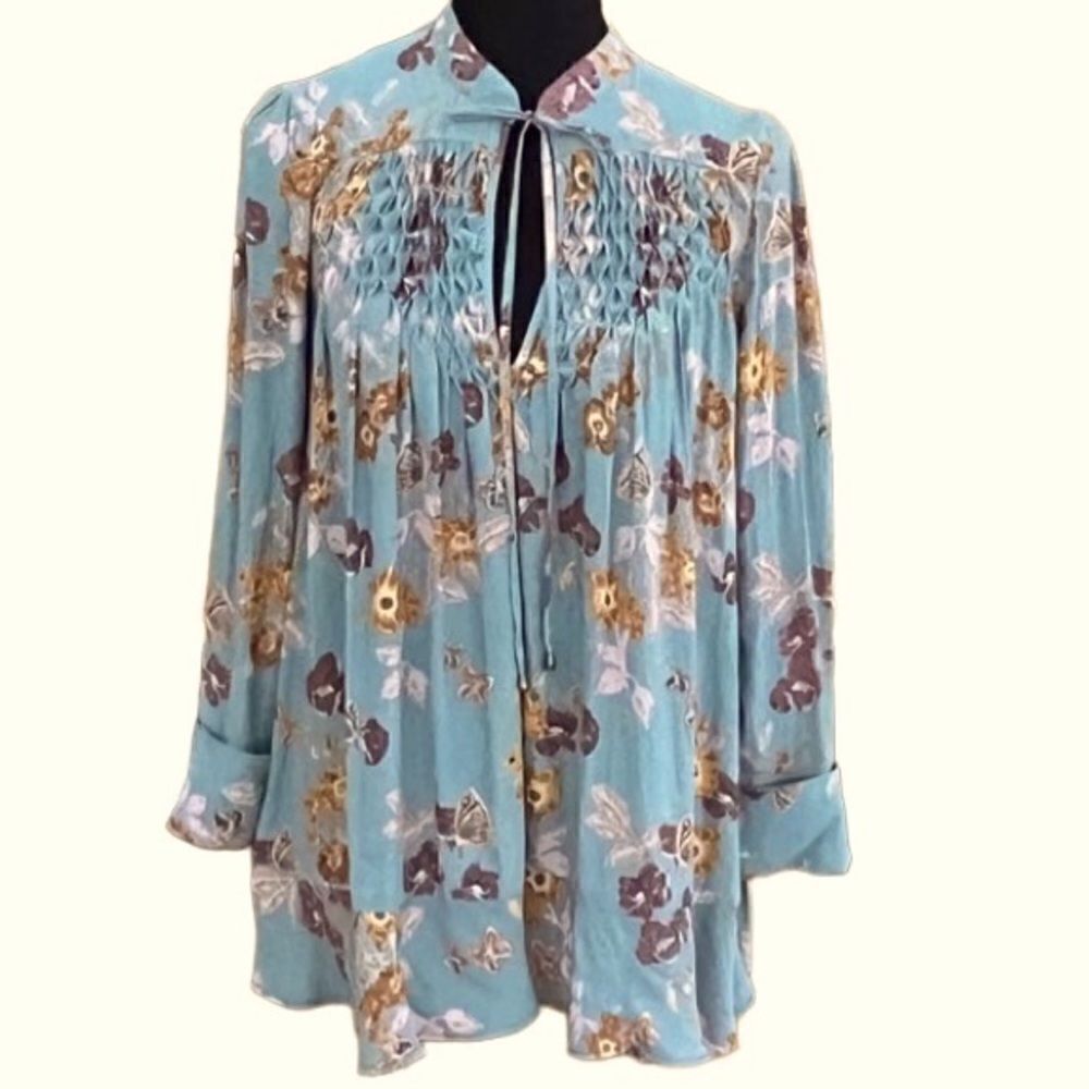 Free People So Fine Smocked Tunic - Blue, size XS